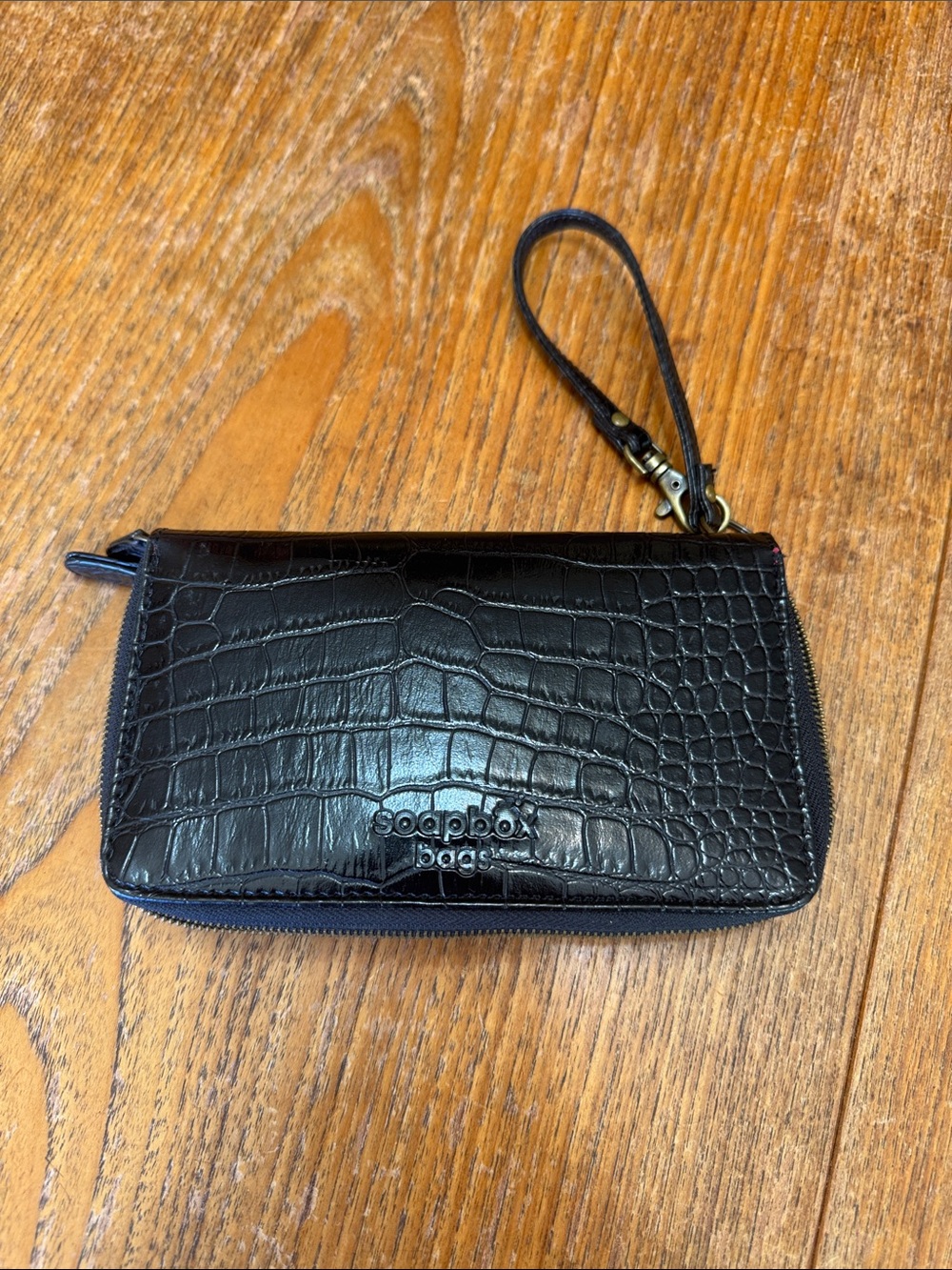 Soopbox Black Croc-Embossed Wristlet